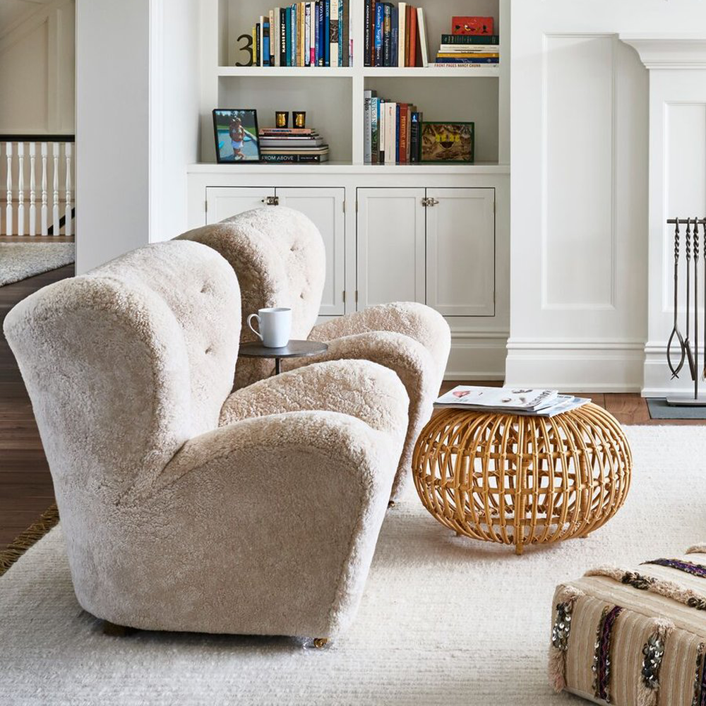 Tired Man Overstuffed Chair, Sheepskin