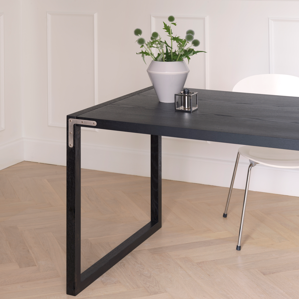Conekt Dining Table with Metal Brackets, Black Stained Oak