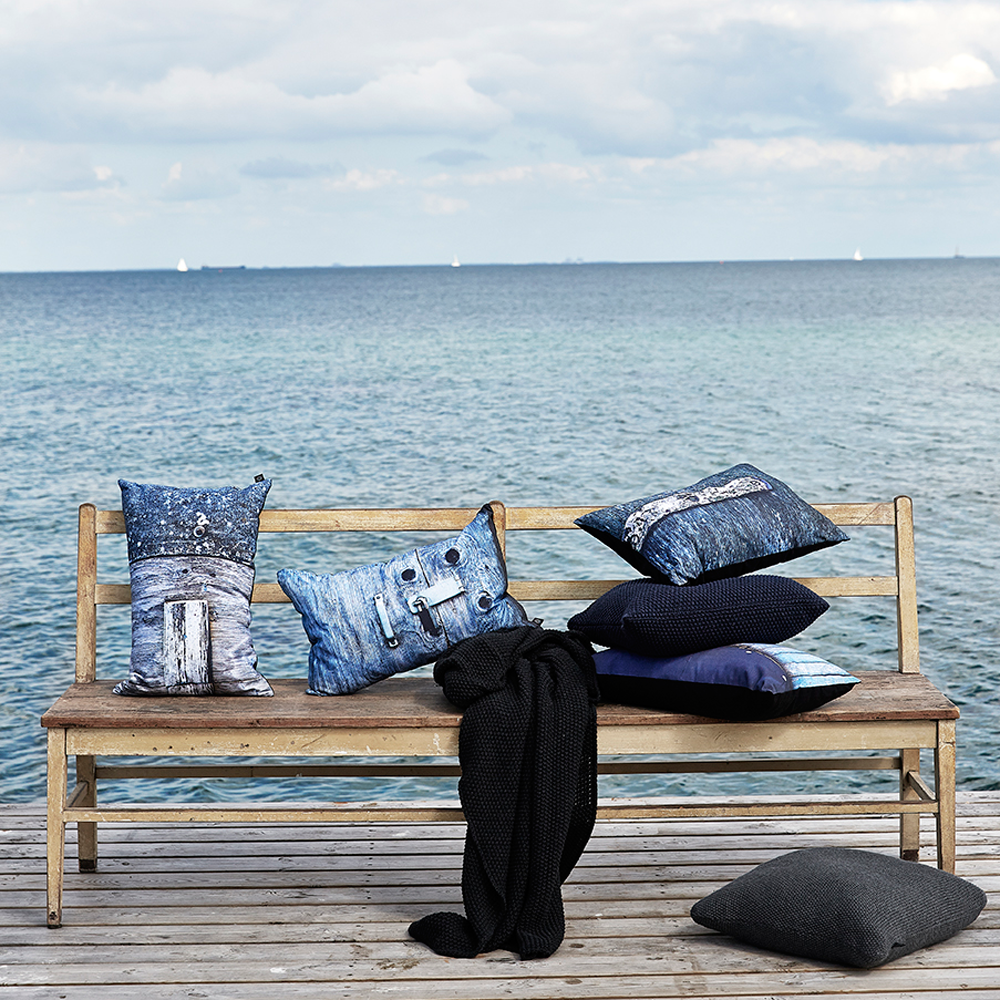 Grey/Blue Door Decorative Pillow