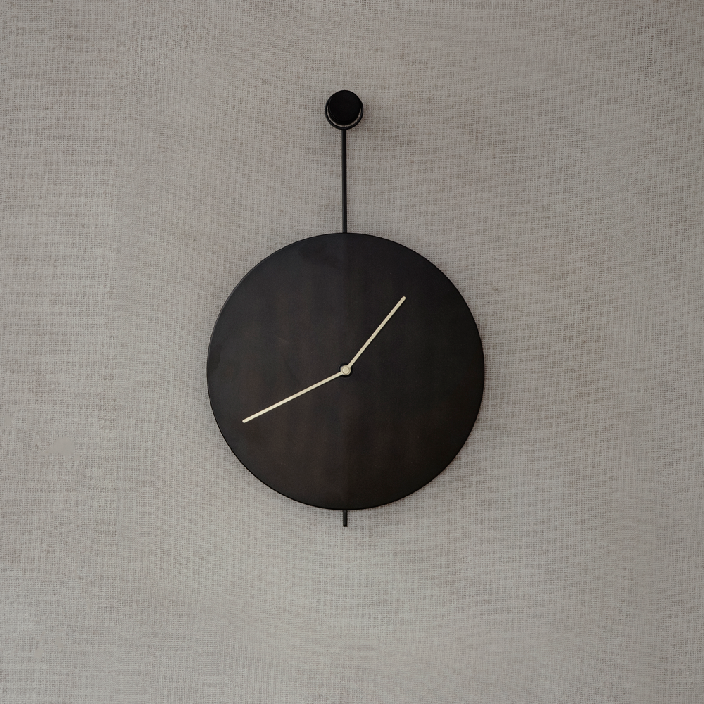 Trace Wall Clock/Blackened Steel with Brass Hands