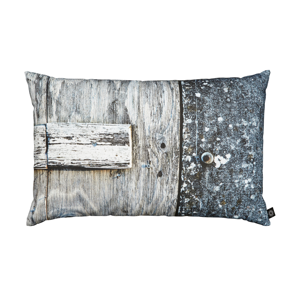 Grey/Blue Door Decorative Pillow